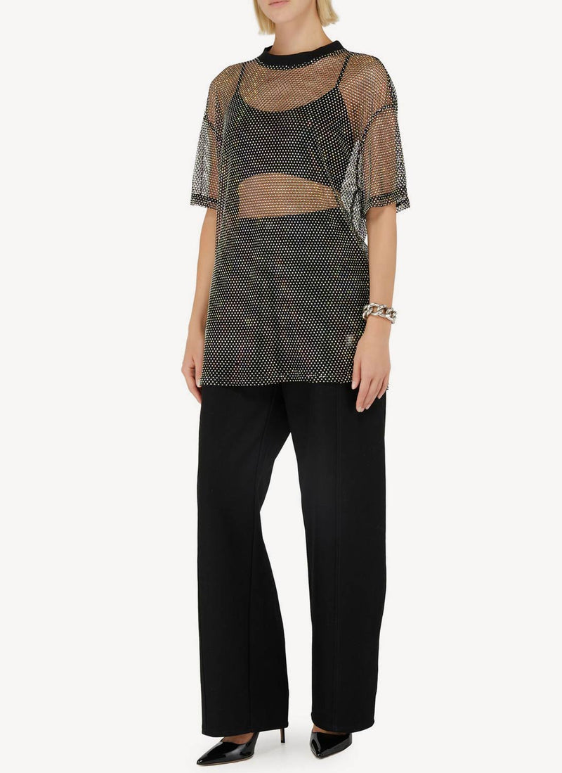 David Koma - T-Shirt Oversize En Maille Cristal - Black - Femme