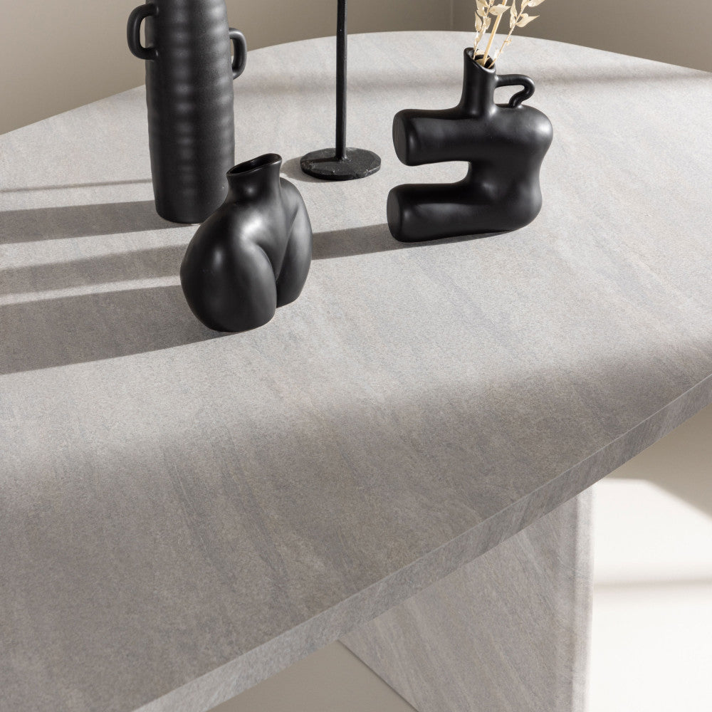 Gronvik - Mesa de comedor orgánica efecto mármol para 10 personas - Gris claro