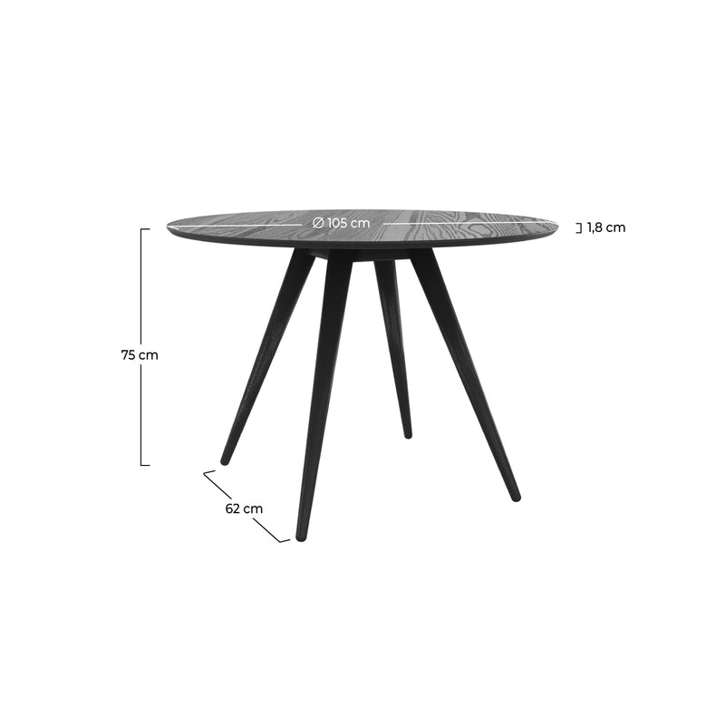 Table ronde Liwa 4 personnes en bois noir D105 cm