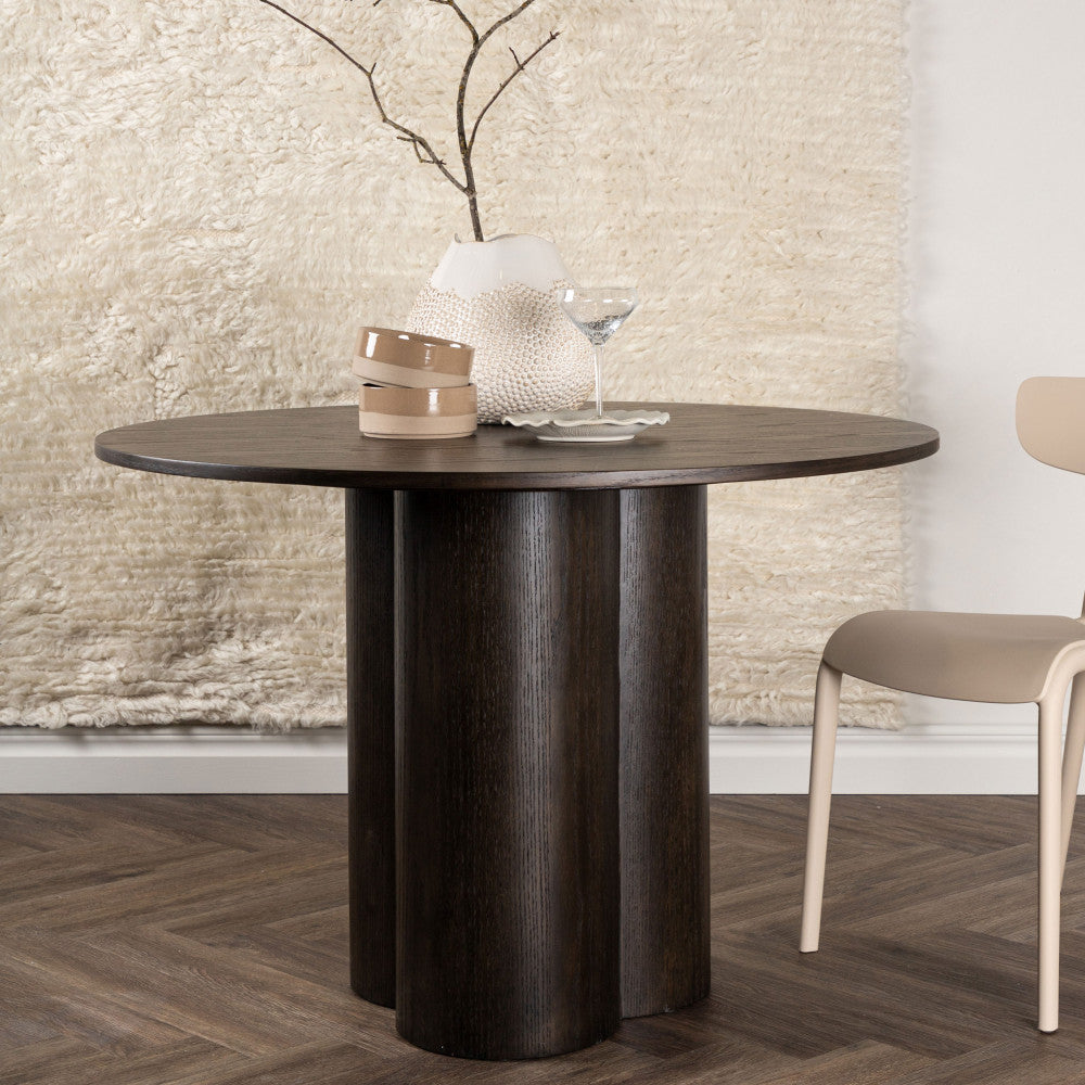 Olivia - Mesa de Comedor Redonda para 4 Personas - Madera - Madera Oscura