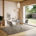 Mattheo - Round Metal Dining Table for 4 - Travertine Effect - Beige