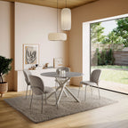 Mattheo - Round Metal Dining Table for 4 - Travertine Effect - Beige