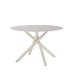 Mattheo - Round Metal Dining Table for 4 - Travertine Effect - Beige