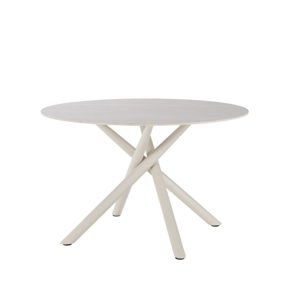 Mattheo - Round Metal Dining Table for 4 - Travertine Effect - Beige