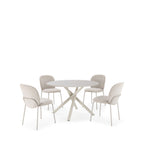 Mattheo - Round Metal Dining Table for 4 - Travertine Effect - Beige