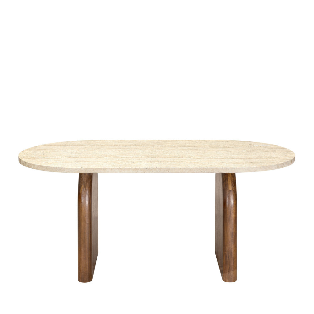 Lipali - 6-Seater Travertine-Effect and Wood Dining Table - Beige