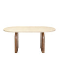 Lipali - 6-Seater Travertine-Effect and Wood Dining Table - Beige