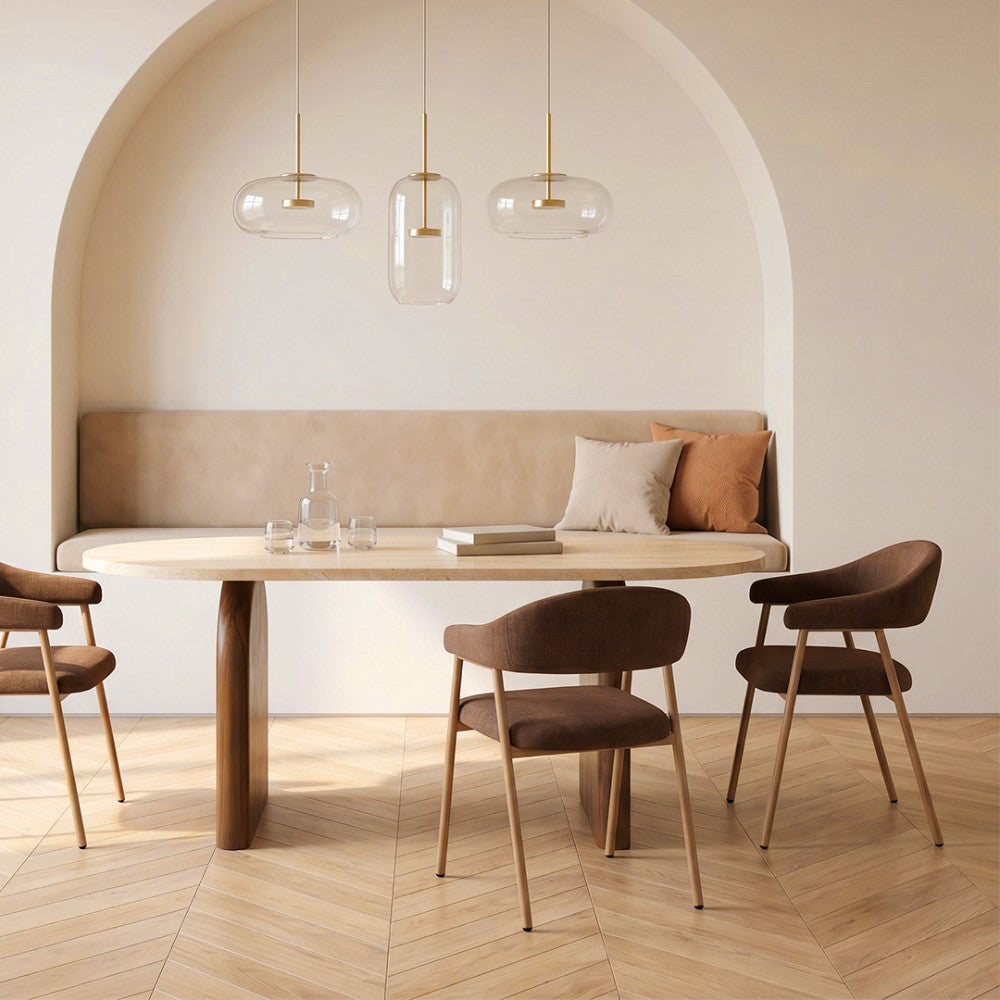 Lipali - 6-Seater Travertine-Effect and Wood Dining Table - Beige