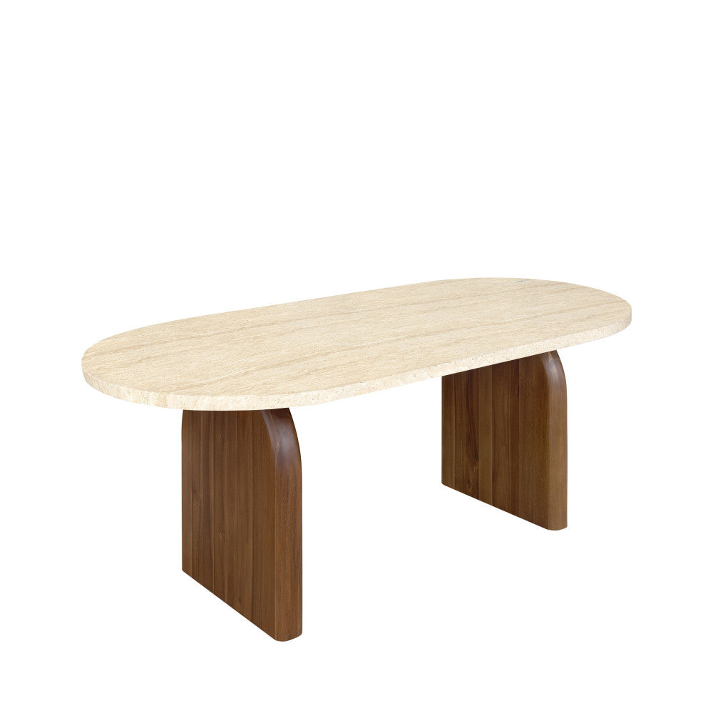Lipali - 6-Seater Travertine-Effect and Wood Dining Table - Beige
