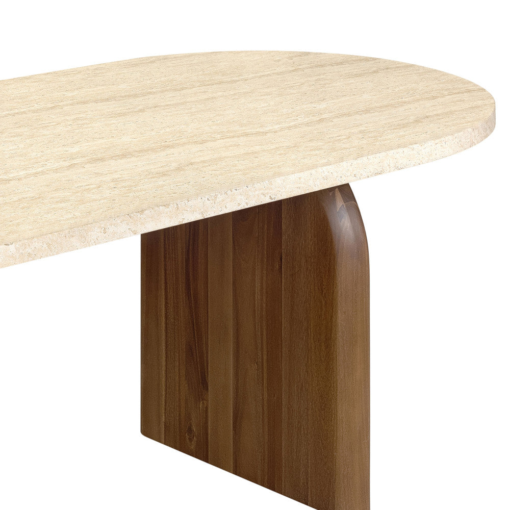 Lipali - 6-Seater Travertine-Effect and Wood Dining Table - Beige