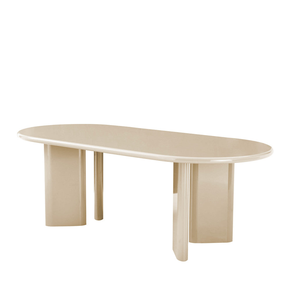 Glossi - Oval Dining Table for 6 - Lacquered Wood - Greige