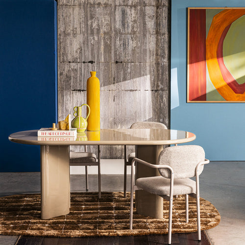 Glossi - Table À Manger 6 Personnes Ovale - Bois Laqué - Grège