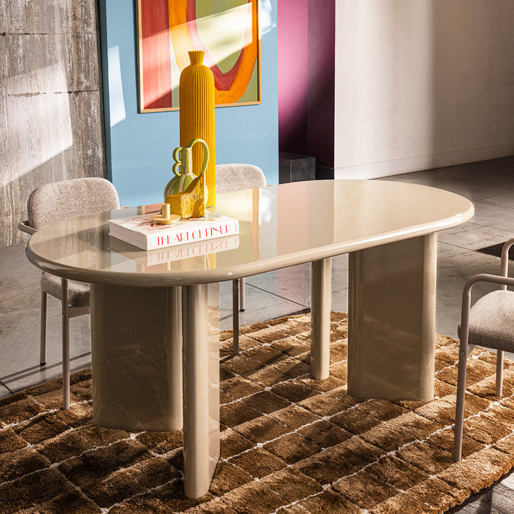 Glossi - Oval Dining Table for 6 - Lacquered Wood - Greige