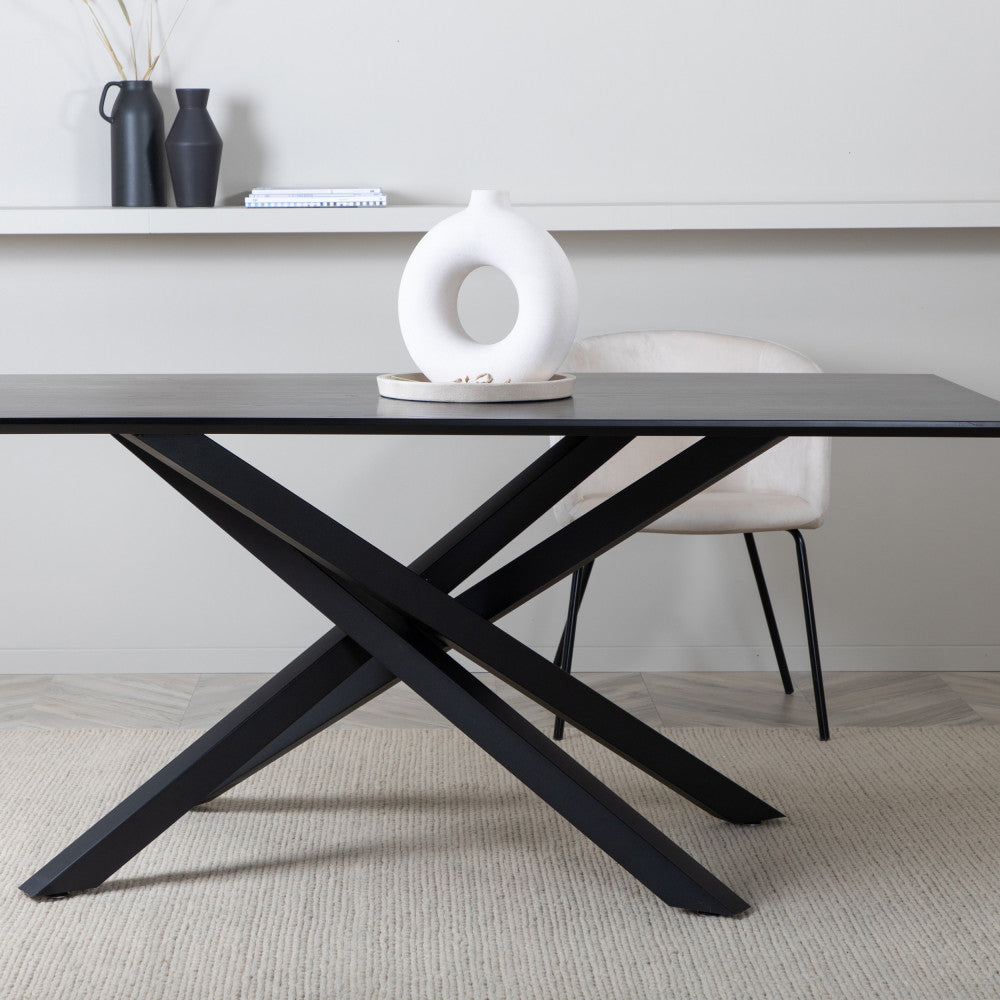 Piazza - Mesa de comedor para 8 personas - Madera y metal - Negro