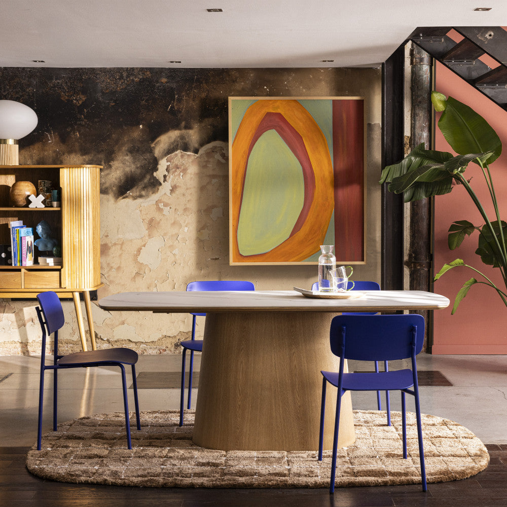 Reno - 8-Seater Dining Table - Marble & Wood Effect - Light Wood