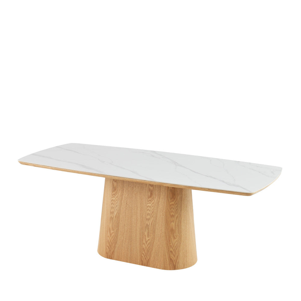 Reno - 8-Seater Dining Table - Marble & Wood Effect - Light Wood