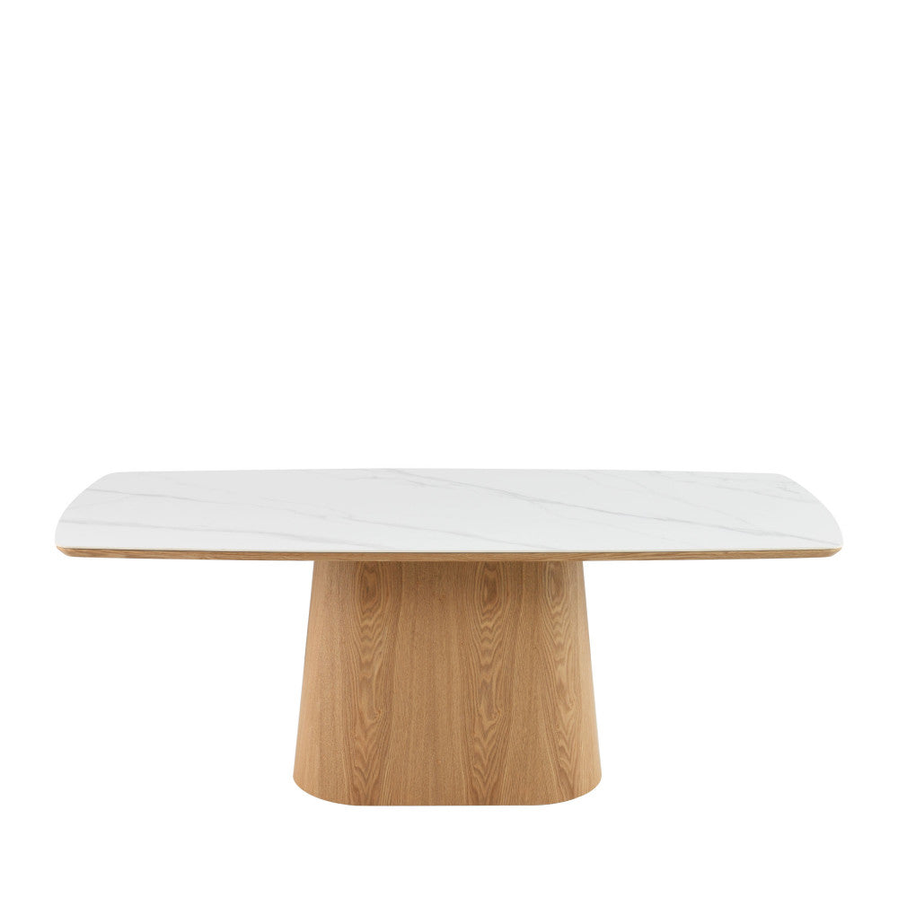 Reno - 8-Seater Dining Table - Marble & Wood Effect - Light Wood
