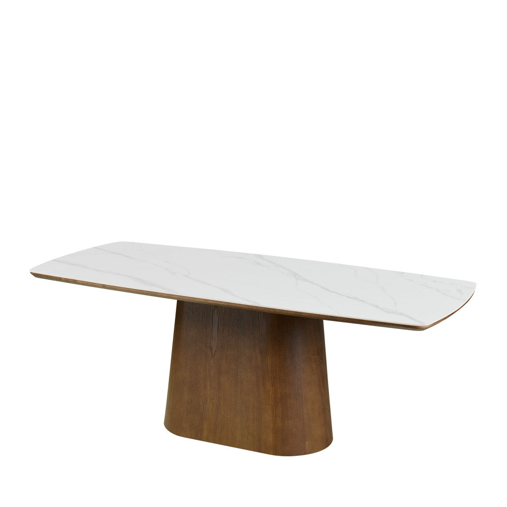 Reno - 8-Seater Dining Table - Marble Effect & Wood - Dark Wood
