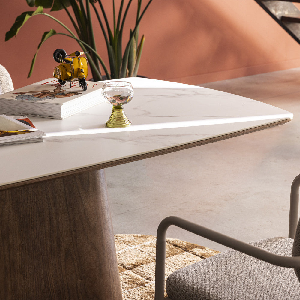 Reno - 8-Seater Dining Table - Marble Effect & Wood - Dark Wood