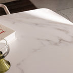 Reno - 8-Seater Dining Table - Marble Effect & Wood - Dark Wood