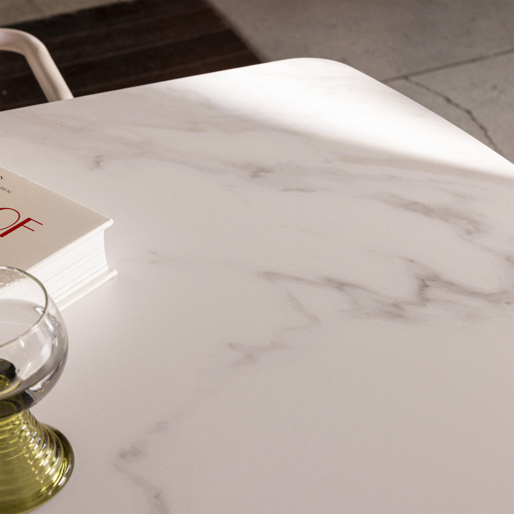 Reno - 8-Seater Dining Table - Marble Effect & Wood - Dark Wood