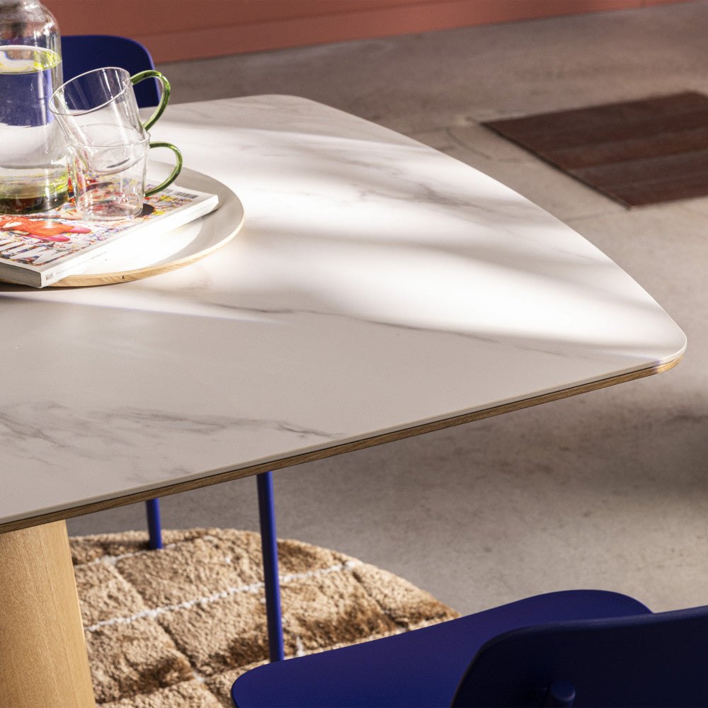 Reno - 8-Seater Dining Table - Marble & Wood Effect - Light Wood