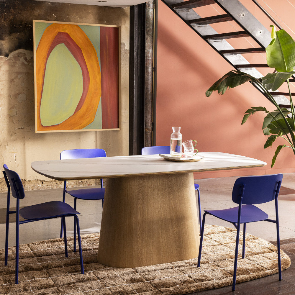 Reno - 8-Seater Dining Table - Marble & Wood Effect - Light Wood