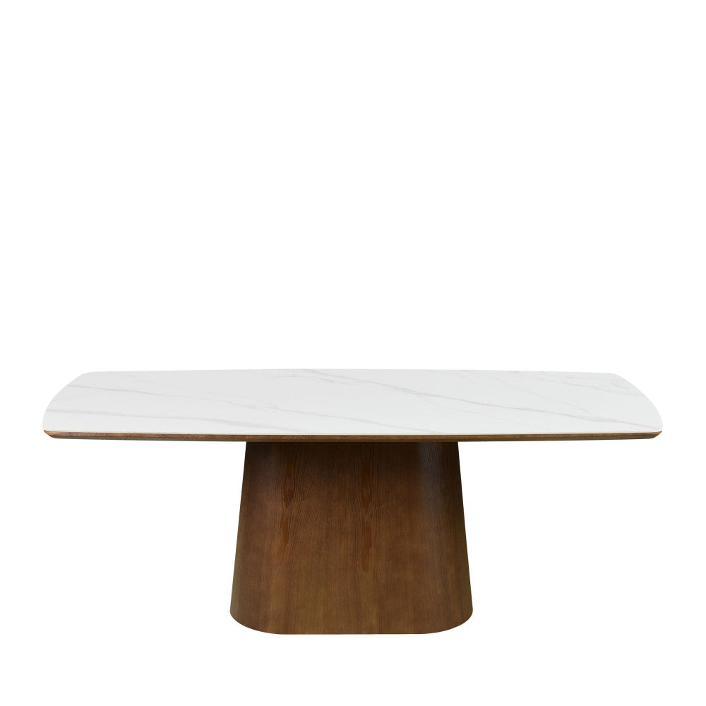 Reno - 8-Seater Dining Table - Marble Effect & Wood - Dark Wood