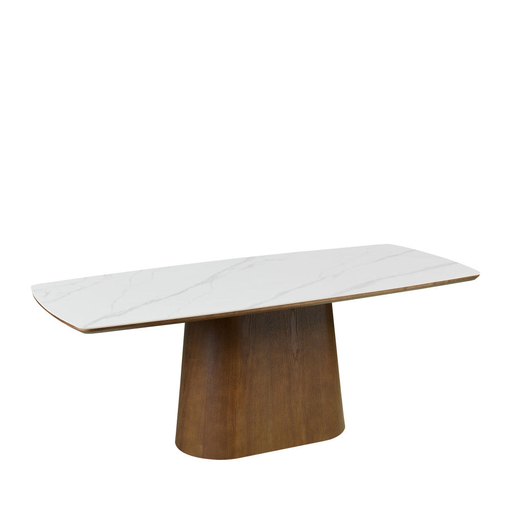 Reno - 8-Seater Dining Table - Marble Effect & Wood - Dark Wood