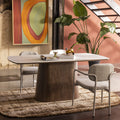 Reno - 8-Seater Dining Table - Marble Effect & Wood - Dark Wood