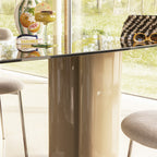 Alty - Mesa De Comedor Para 8 Personas - Vidrio Y Patas De Madera Lacada Beige - Vidrio Ámbar