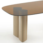 Alty - Mesa De Comedor Para 8 Personas - Vidrio Y Patas De Madera Lacada Beige - Vidrio Ámbar
