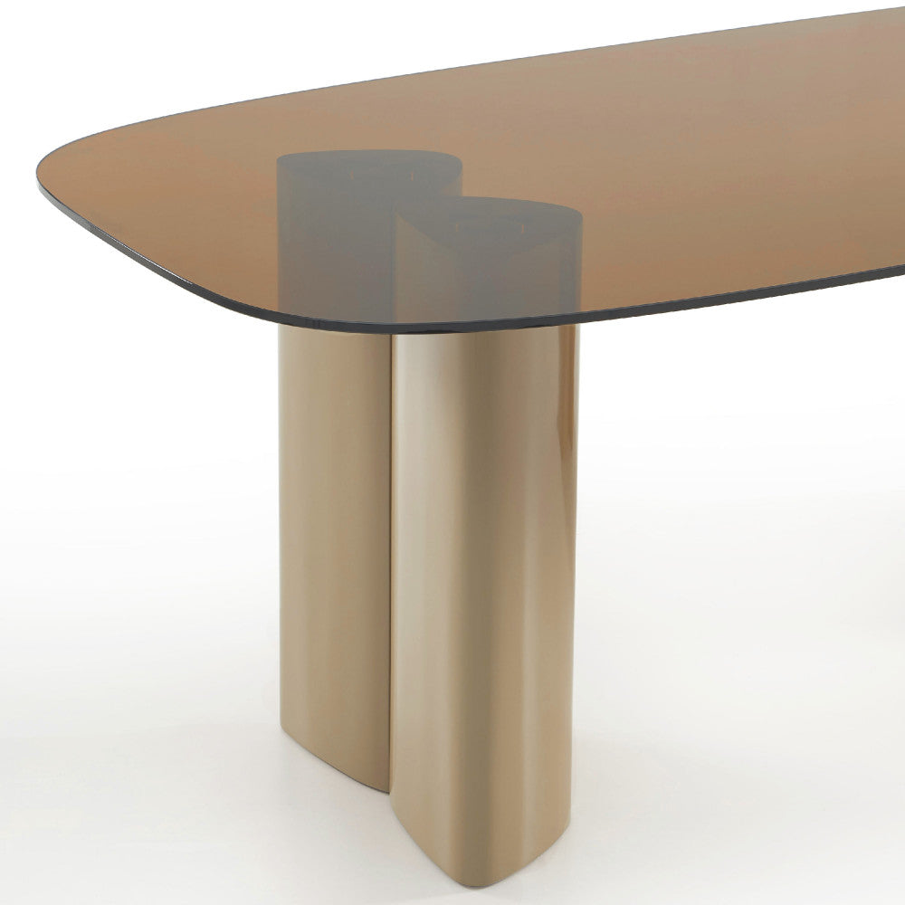 Alty - Mesa De Comedor Para 8 Personas - Vidrio Y Patas De Madera Lacada Beige - Vidrio Ámbar