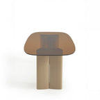 Alty - Mesa De Comedor Para 8 Personas - Vidrio Y Patas De Madera Lacada Beige - Vidrio Ámbar