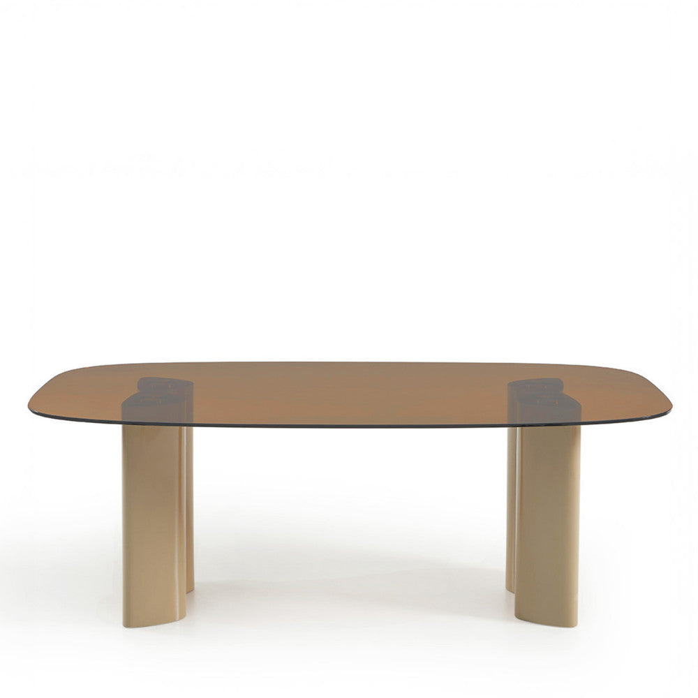 Alty - Mesa De Comedor Para 8 Personas - Vidrio Y Patas De Madera Lacada Beige - Vidrio Ámbar