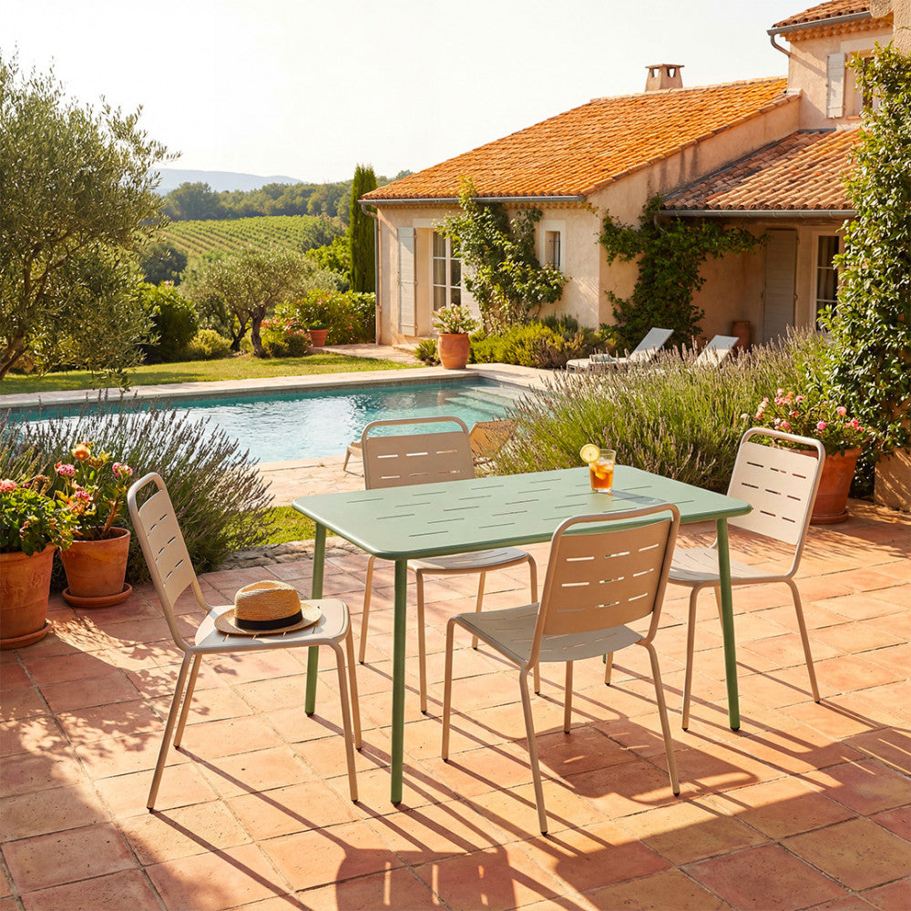 Zyra - Mesa de comedor de jardín para 4 personas - Metal - Verde