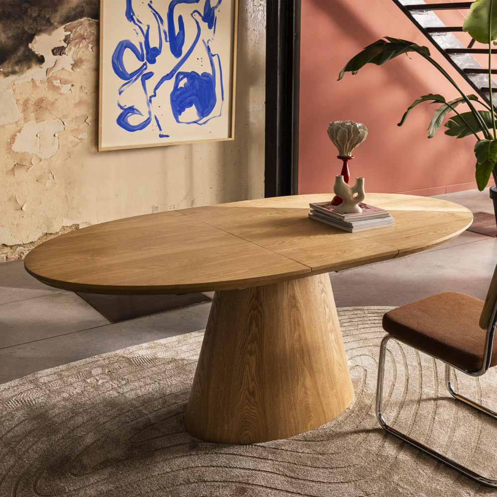 Cami - Mesa de comedor ovalada extensible para 6 a 8 personas - Madera - Madera clara