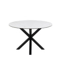Eurame - Mesa de comedor redonda para 4 personas - Cerámica y metal - Blanco