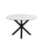 Eurame - Mesa de comedor redonda para 4 personas - Cerámica y metal - Blanco