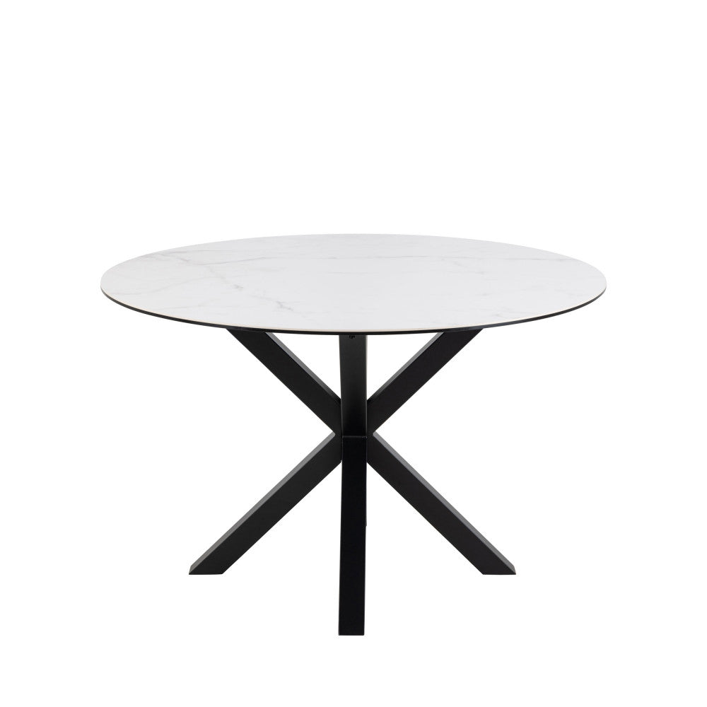 Eurame - Mesa de comedor redonda para 4 personas - Cerámica y metal - Blanco