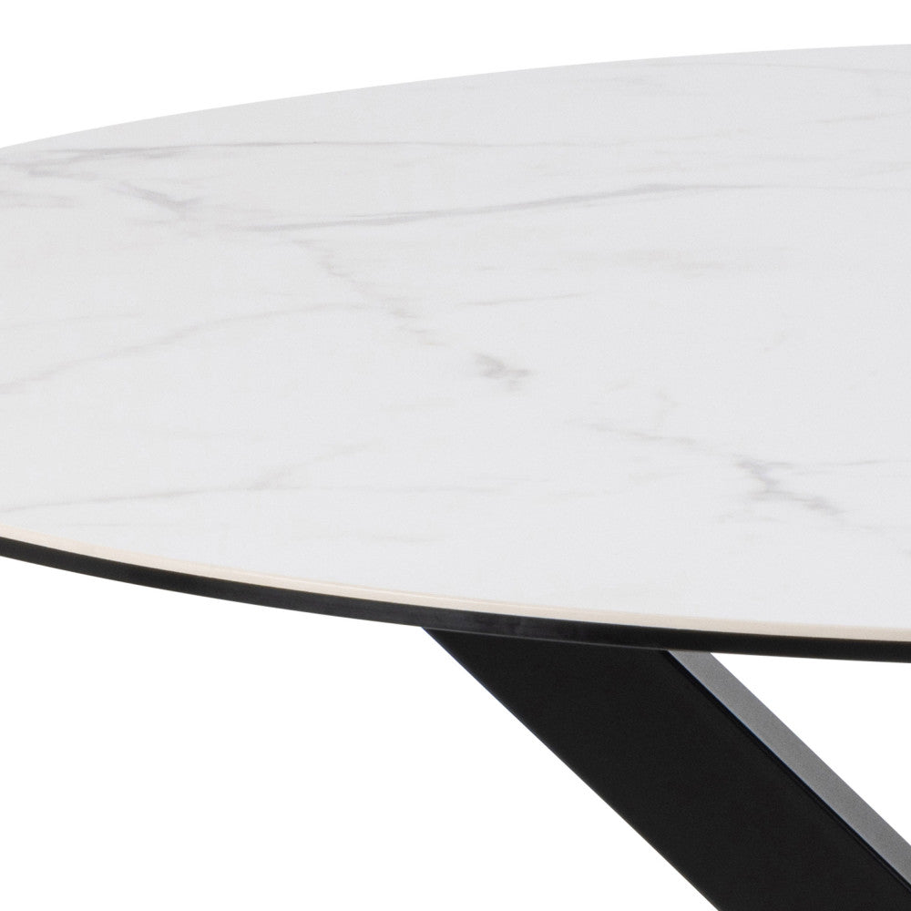 Eurame - Mesa de comedor redonda para 4 personas - Cerámica y metal - Blanco