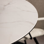 Eurame - Mesa de comedor redonda para 4 personas - Cerámica y metal - Blanco
