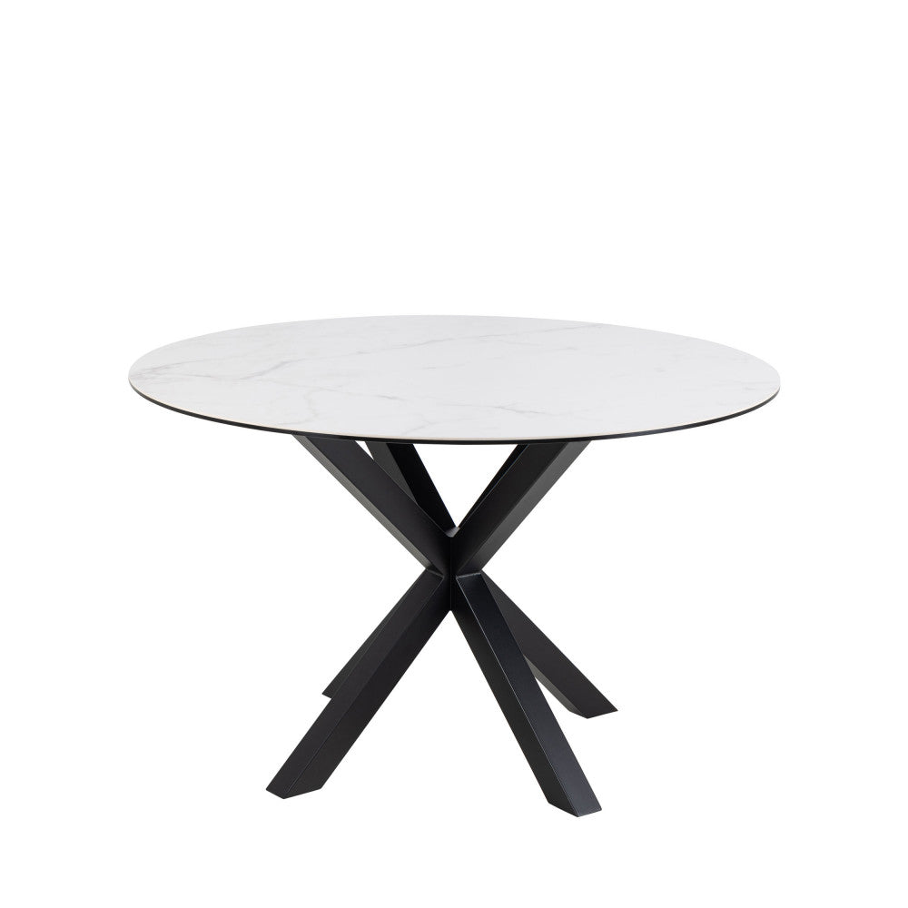 Eurame - Mesa de comedor redonda para 4 personas - Cerámica y metal - Blanco