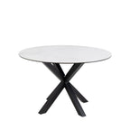 Eurame - Mesa de comedor redonda para 4 personas - Cerámica y metal - Blanco