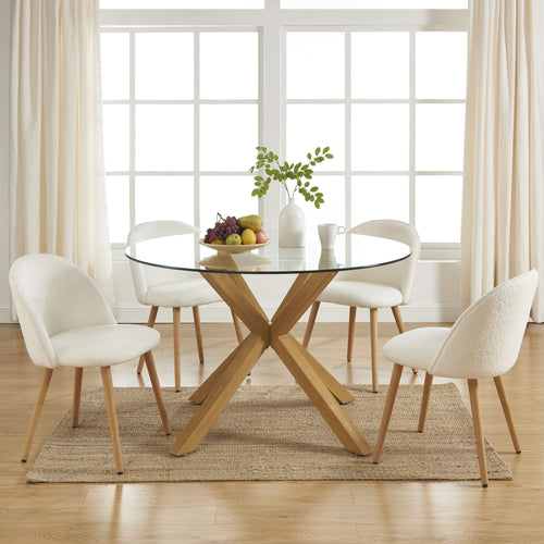 Round Dining Table - Harry - Oak and Glass Effect