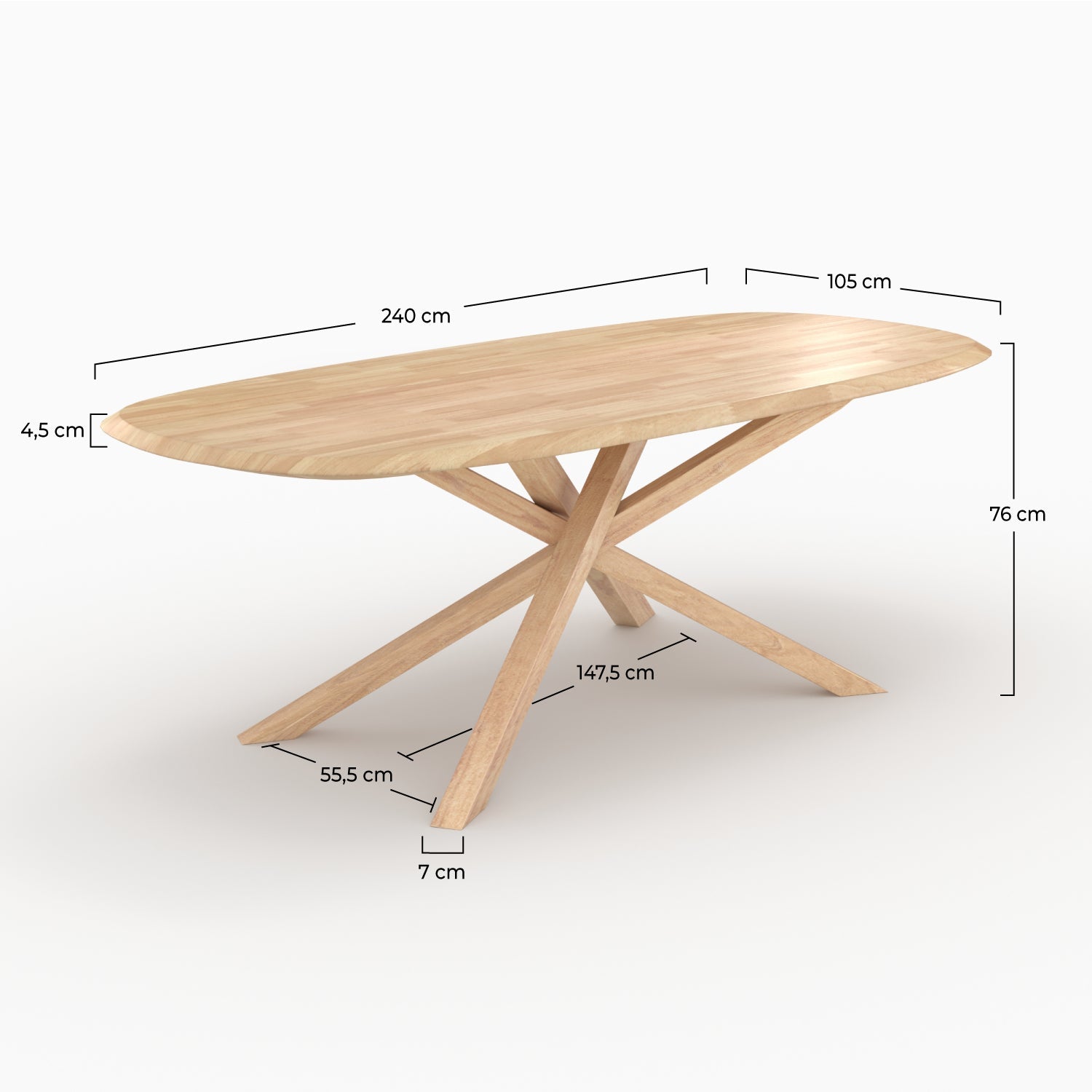 Aladin - Rectangular Table in Light Solid Rubberwood for 10 People