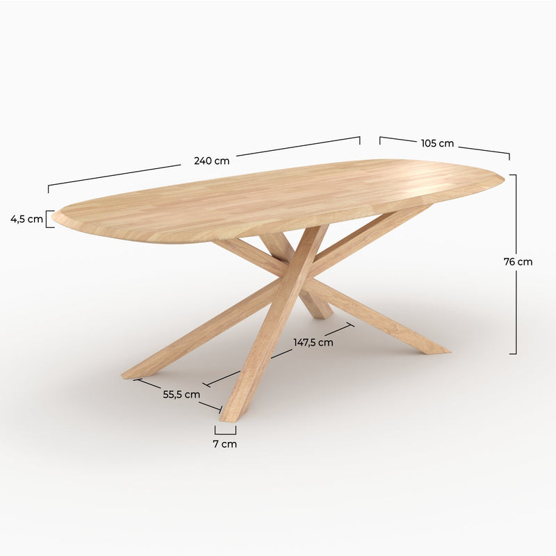 Table Aladin rectangulaire en bois d'hévéa massif clair 10 personnes