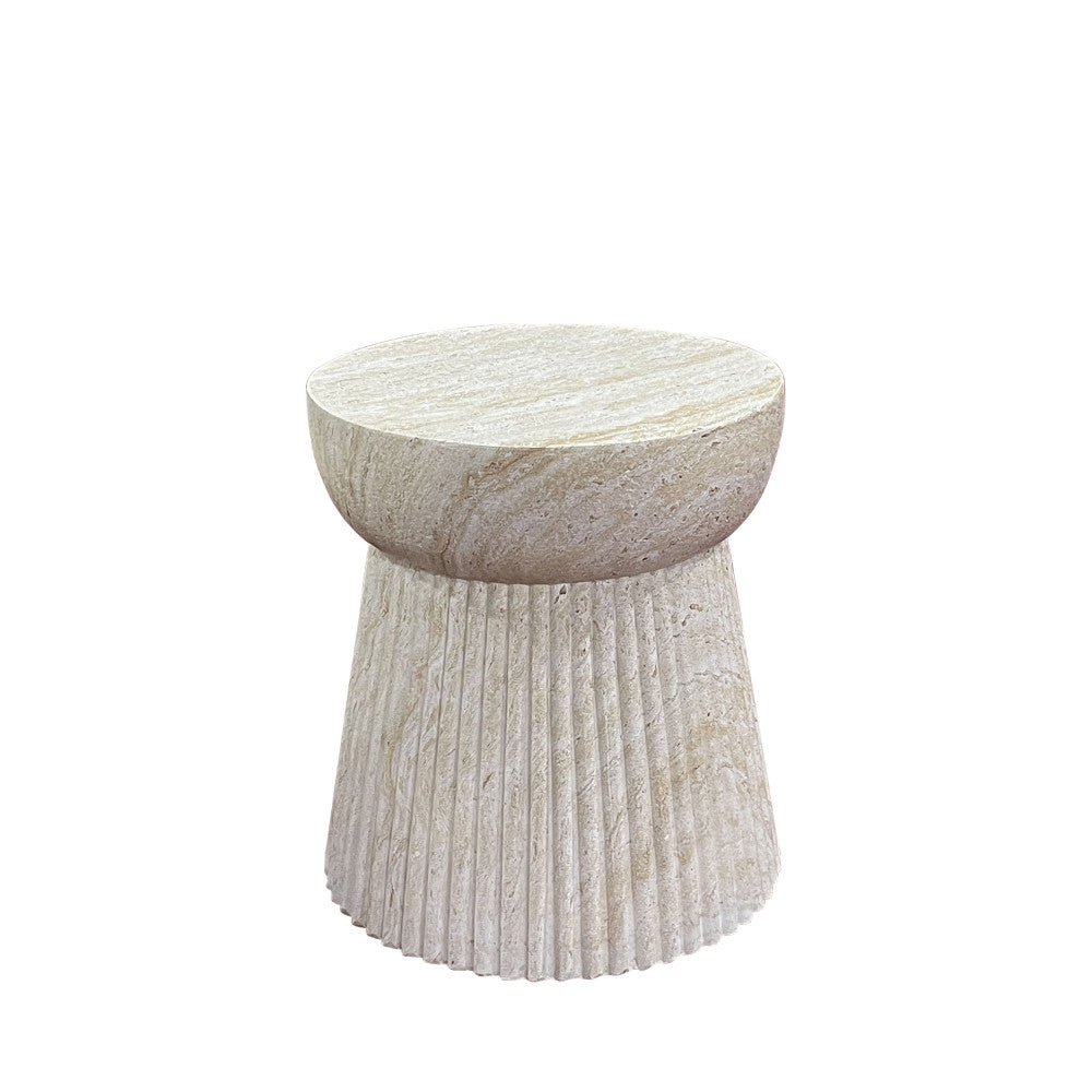 Bonn - Table D'Appoint Ronde Effet Travertin - Beige