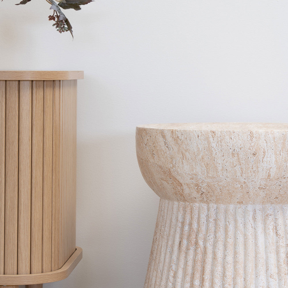 Bonn - Table D'Appoint Ronde Effet Travertin - Beige