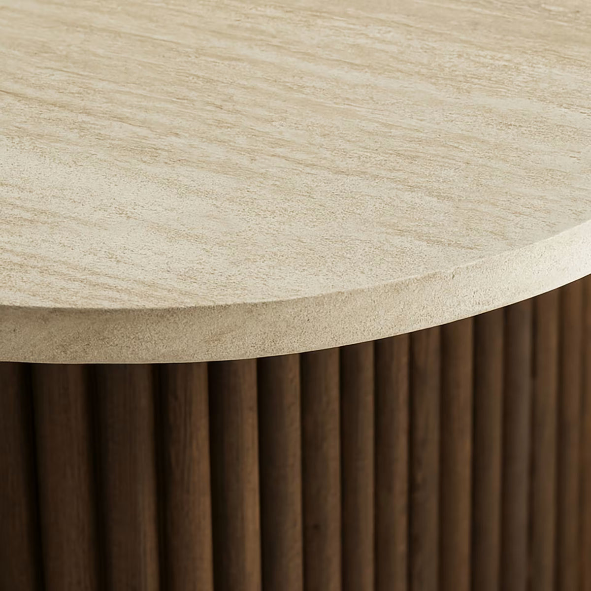 Esther - Table Basse Carré - Effet Travertin - Noyer/Naturel
